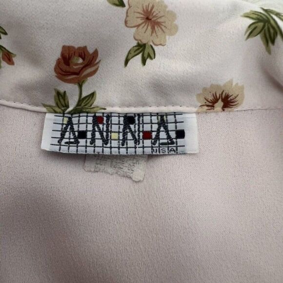 Vintage Anna 80s Light Pink Floral Collar Short Sleeve Blouse Women’s Medium - Picture 4 of 12